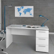 Scrivania Alimet, Scrittoio da ufficio moderno, Tavolo da studio con cassettiera a 2 cassetti e 1 anta, cm 138x60h74, Bianco
