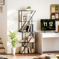 Libreria a 5 Livelli in Stile Industriale con Ripiani Aperti e Telaio in Acciaio 60x30x165 cm Rovere