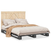 Letto matrimoniale | Letto per adulti | Giroletto con Testiera Grigio 140x200 cm Legno Massello di Pino