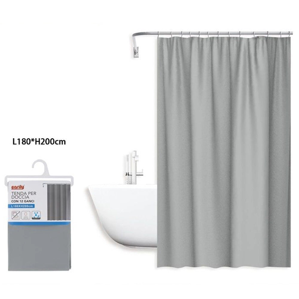 Trade Shop - Tenda Doccia Antimuffa Impermeabile 180x200cm Con Anelli Bagno Grigio Chiaro 69850 -