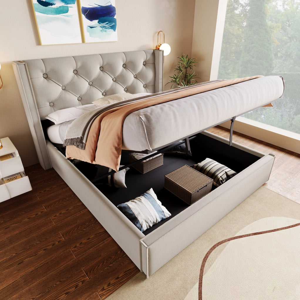 Letto imbottito contenitore 140x200 cm grigio chiaro