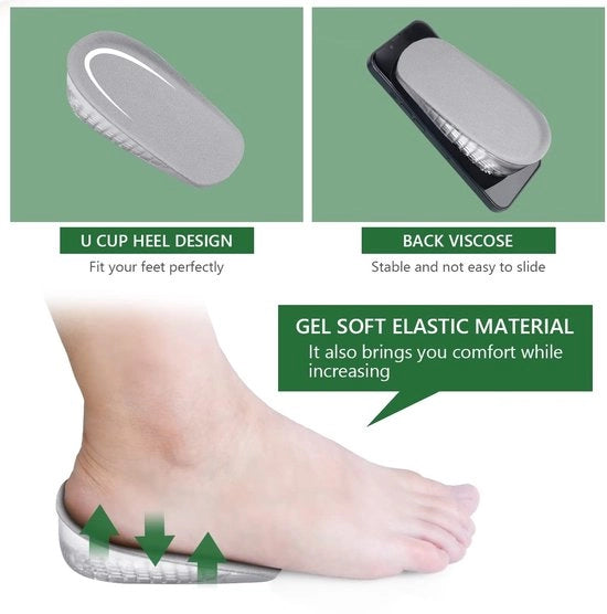 Inlegzoli per aumento dell'altezza - 2 Pair - Gel Inseribili - Assorbimento Shock - Hielspoor - Hielpijn - Comfortevoli e Invisibili - Inlegzoli per Aumentare l'Altezza