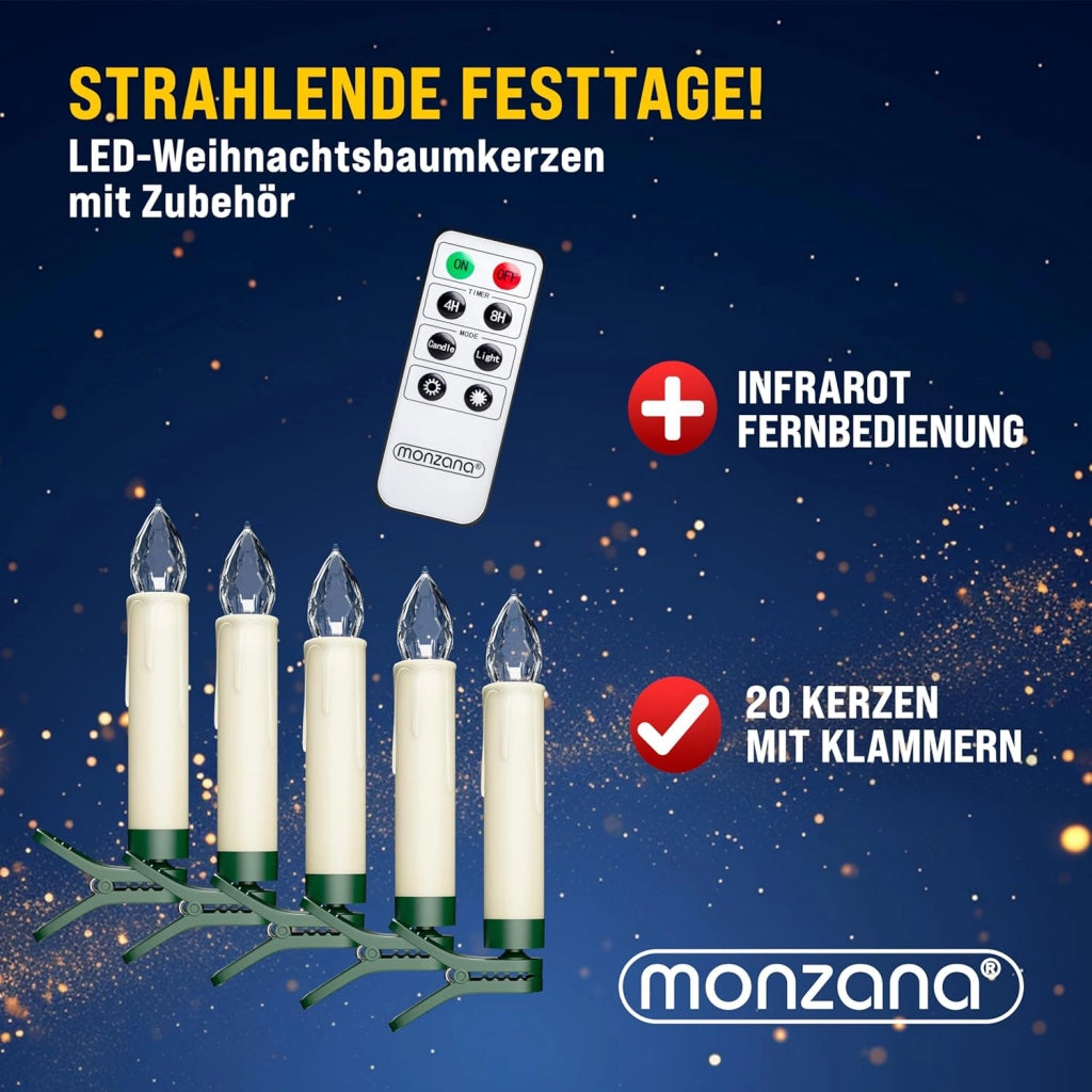 Deuba® Set 20 Candele a LED Albero di Natale Bianco Caldo Batteria Wireless con Timer e Telecomando Lucine Natalizie