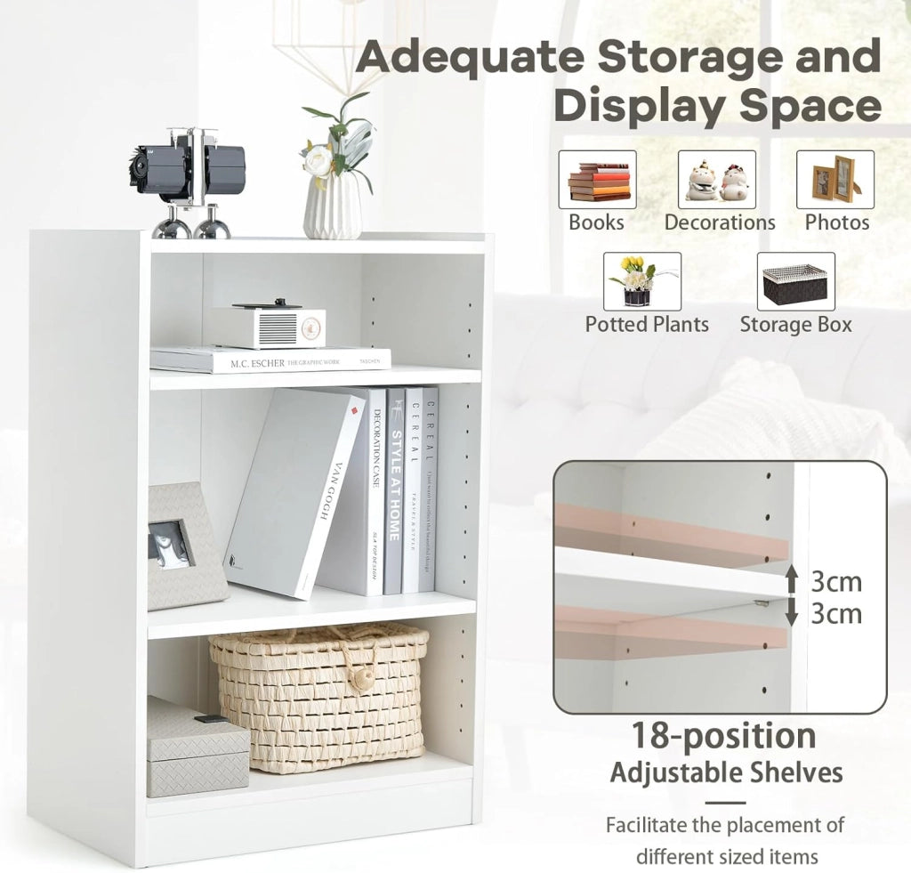 Libreria Scaffale a 3 Livelli Aperti, Libreria Verticale Moderna con Ripiani Regolabili, Dispositivo Antiribaltamento, Mobile per Camera da Letto, Soggiorno, 50 x 30 x 75 cm (Bianco)