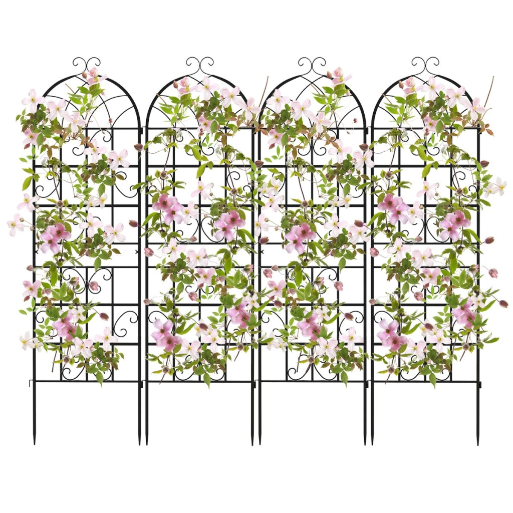 Pergola decorativa da esterno per piante rampicanti fiori verdure, Arco da giardino 180x50cm in metallo Nero 4 Pezzi-Decorazioni da giardino