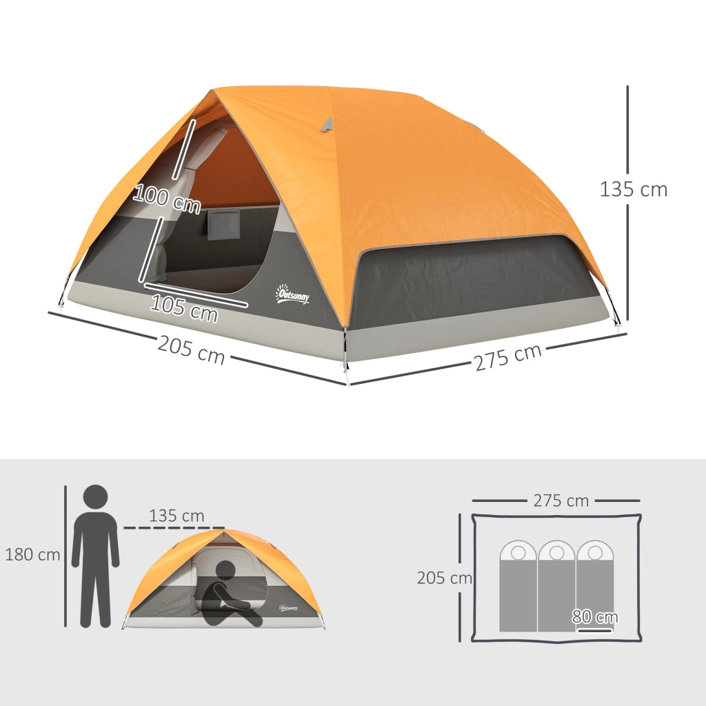 Tenda da Campeggio 3 Persone ¨C zephmum ¨C Arancione, Impermeabile, con Tasche e Borsa