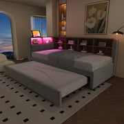 Divano letto singolo estraibile 90x200 cm grigio chiaro con LED