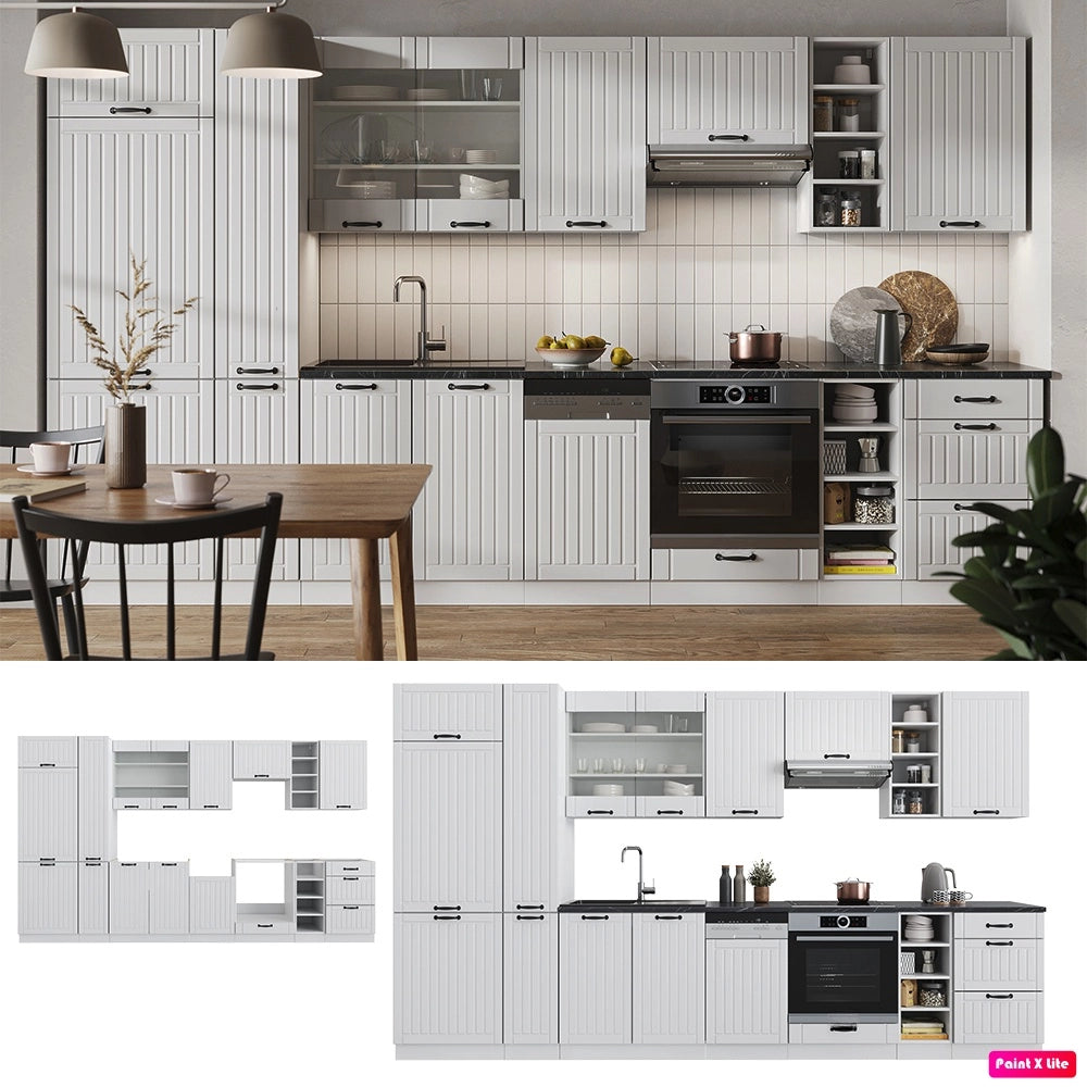 Cucina componibile Fame-Line Bianco rustico/Bianco 355 cm, PL Rovere Vicco