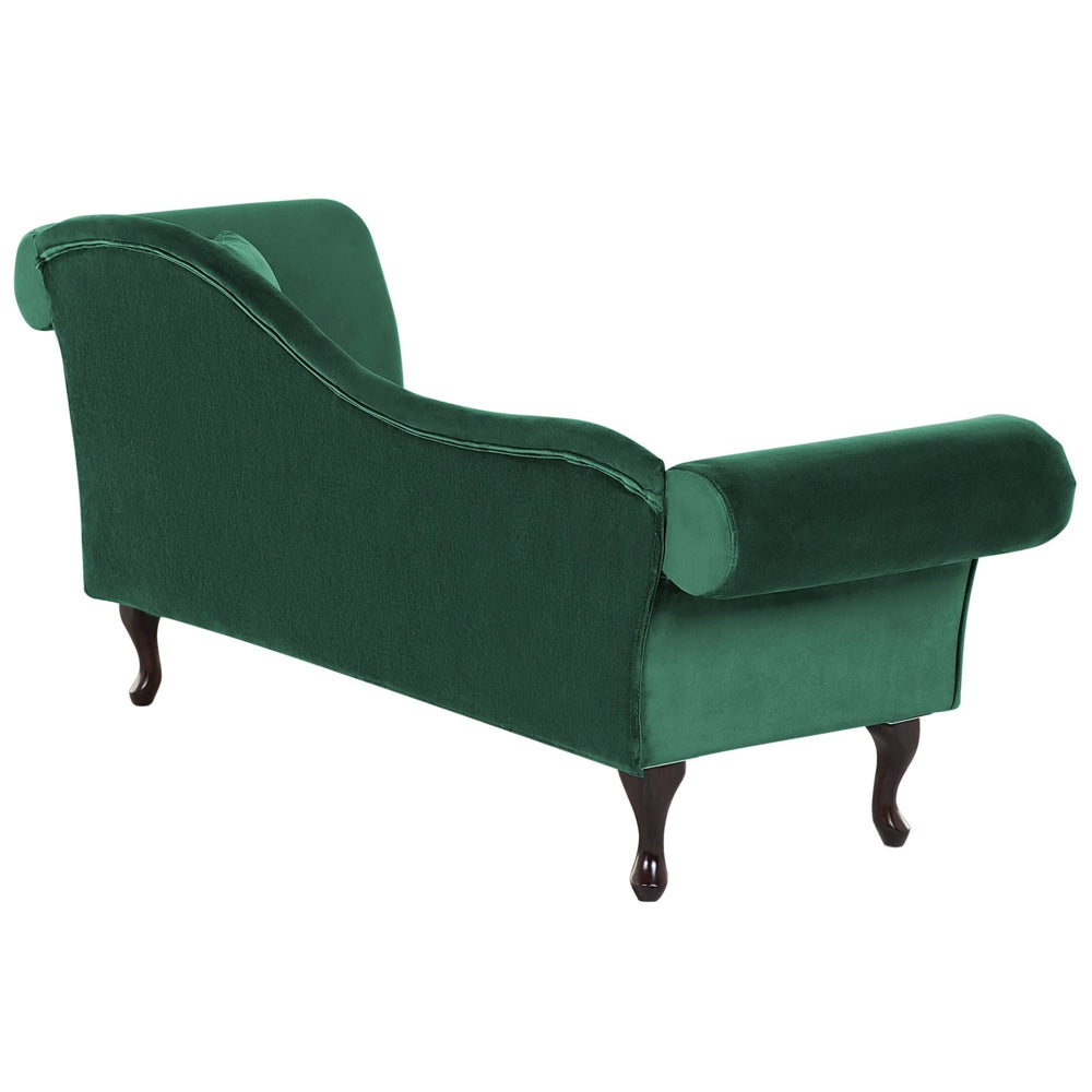 Chaise longue Velluto Verde Scuro Bottone trapuntato Tappezzeria versione destra con Cuscino