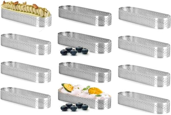 12 forme ovali forate per torte, anelli per torta mousse dessert francese DIY quiche biscotti frutta, forma per torta mousse anello in acciaio inossidabile