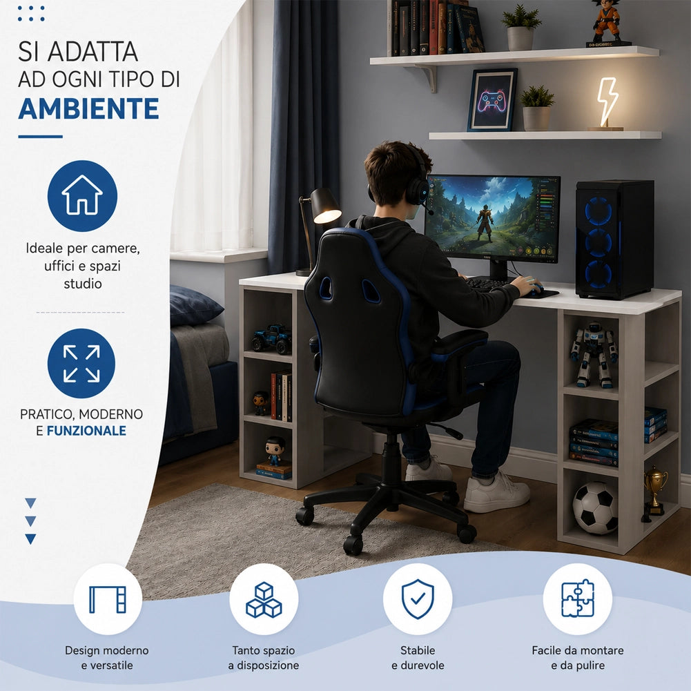 Scrivania Libreria 6 Ripiani Tavolo Porta Pc Computer Legno Casa Ufficio Tortora