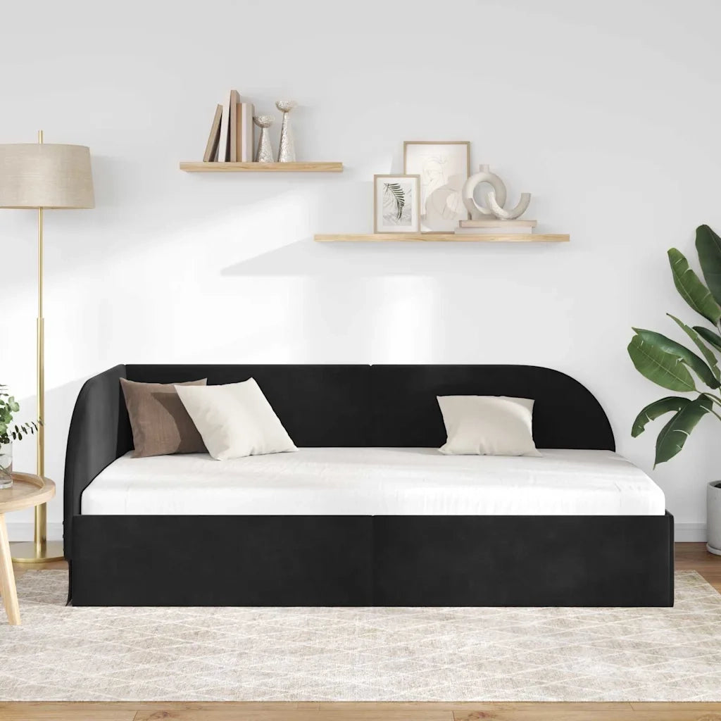 Letto singolo | Letto per adulti | Cornice del letto ad angolo Nero 90 cm x 190 cm Velluto