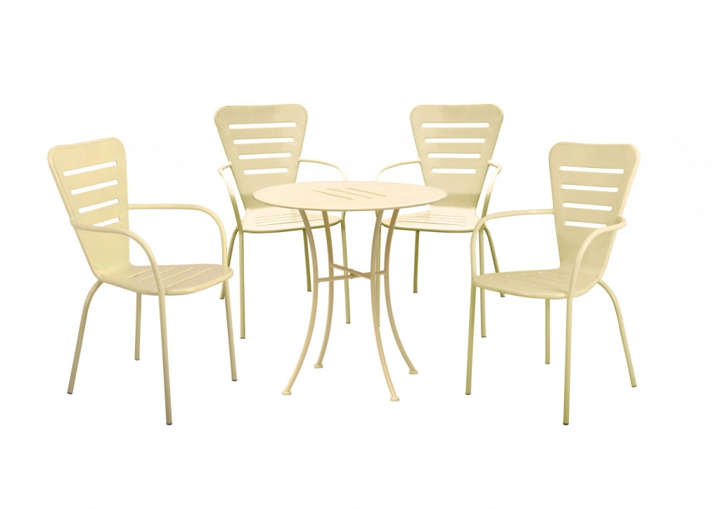 Set tavolo 70cm con 4 sedie impilabili da esterno in metallo crema, Fredi Venira