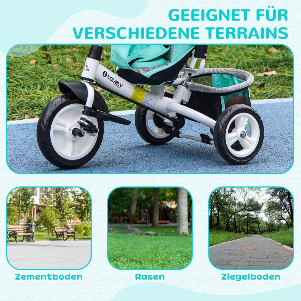 Triciclo per Bambini ¨C zephmum ¨C Verde, Metallo, con Cestino e Portabicchieri