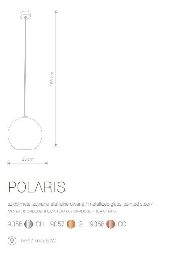 Lampada a sospensione Nowodvorski Polaris fumo Ø25 E27