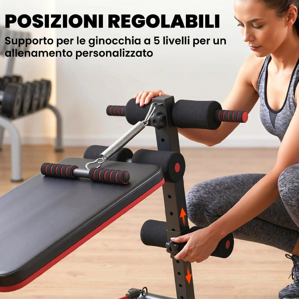 Panca per Addominali Pieghevole e Regolabile con Vogatore ¨C Zephmum ¨C Nera e Rossa, Acciaio, 51x137x50-66 cm