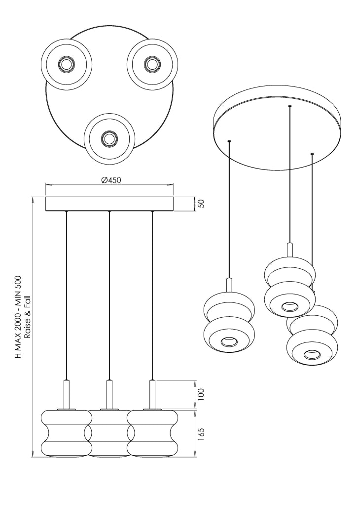 Lampada a Sospensione Frua Ø450mm Grigio, LED Integrato 21W 2550lm, CCT Switch 2700K-3000K-4000K, Metallo e Vetro Borosilicato, IP20 - Frua