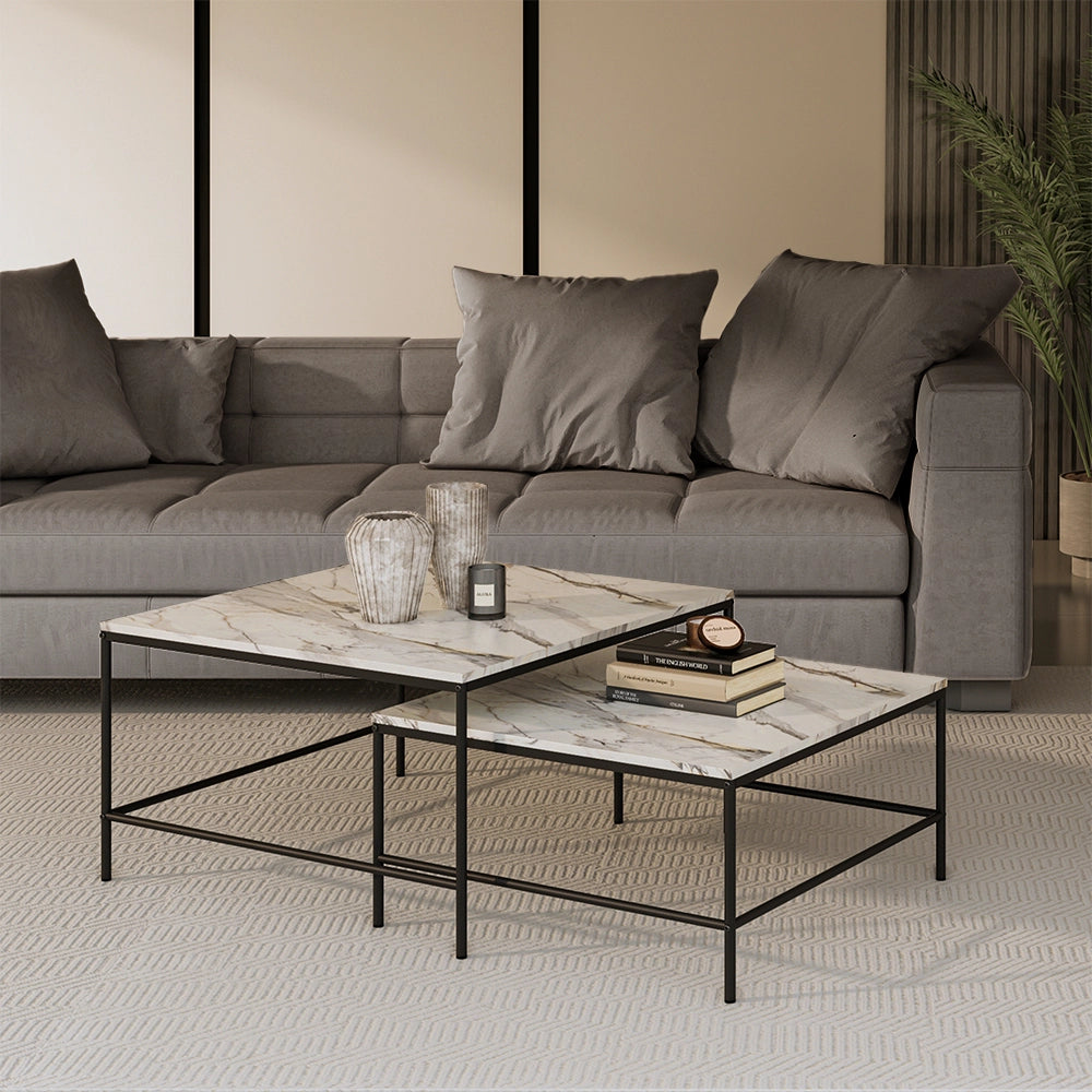 Vicco Tavolino da divano Bianco/nero 80 x 80 cm 2 parti