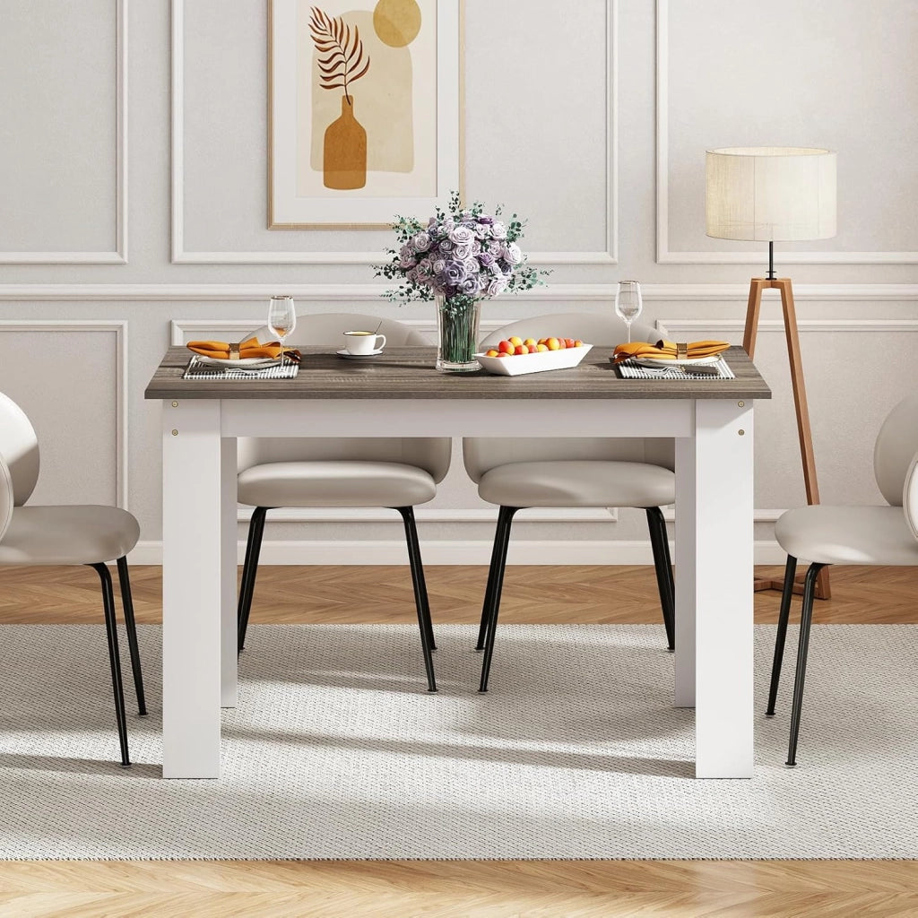 Tavolo da Pranzo Rettangolare in Legno, 120 x 70 cm, per 4-6 Persone, Scrivania per Sala da Pranzo e Cucina, Bianco + Grigio
