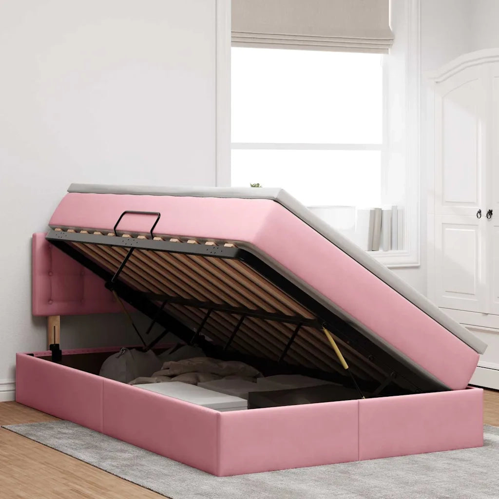 Letto con contenitore e LED con led Rosa 120 x 200 cm Velluto 3371510