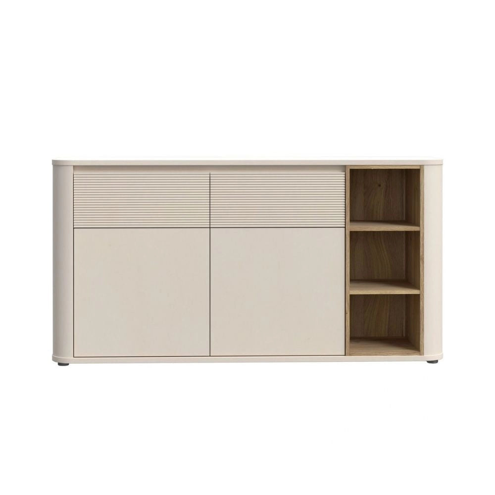 Madia Origin Core 2 ante 2 cassetti con vani a giorno 160 cm cashmere e dettaglio rovere