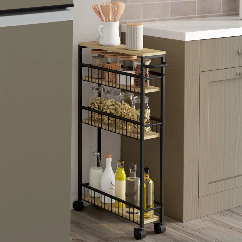 IDMarket - Credenza salvaspazio DETROIT, 4 livelli su rotelle, design industriale