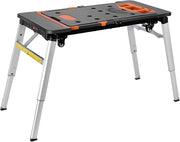 7 in 1 Banco da Lavoro Pieghevole,Tavolo da Lavoro Pieghevole Regolabile in Altezza con Spina Integrata,Carrello a Mano da Trasporto con 4 pcs Ruote,Piattaforma di Lavoro per Lavoro fai da te