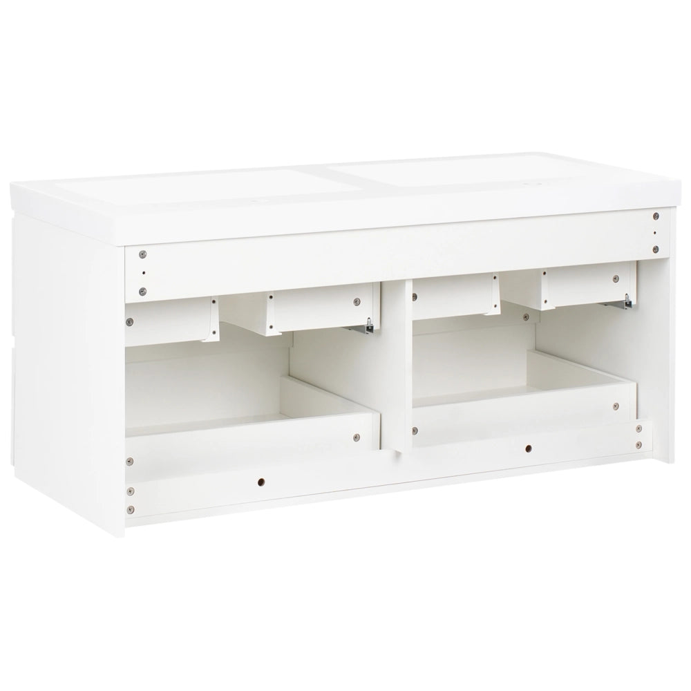 Mobiletto pensile con lavabo in legno MDF 2 cassetti 120 x 46 cm bianco stile moderno