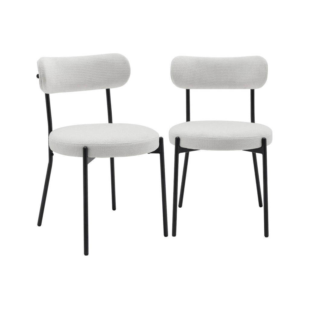 Set di 2 sedie in metallo e tessuto ciniglia, bianco