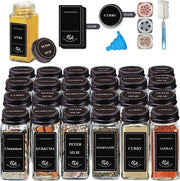 Set di contenitori per erbe 24 pezzi 120 ml - etichette e siringa per polvere - contenitori quadrati per spezie - conservazione delle spezie - design nero - per gourmets esigenti contenitori per erbe