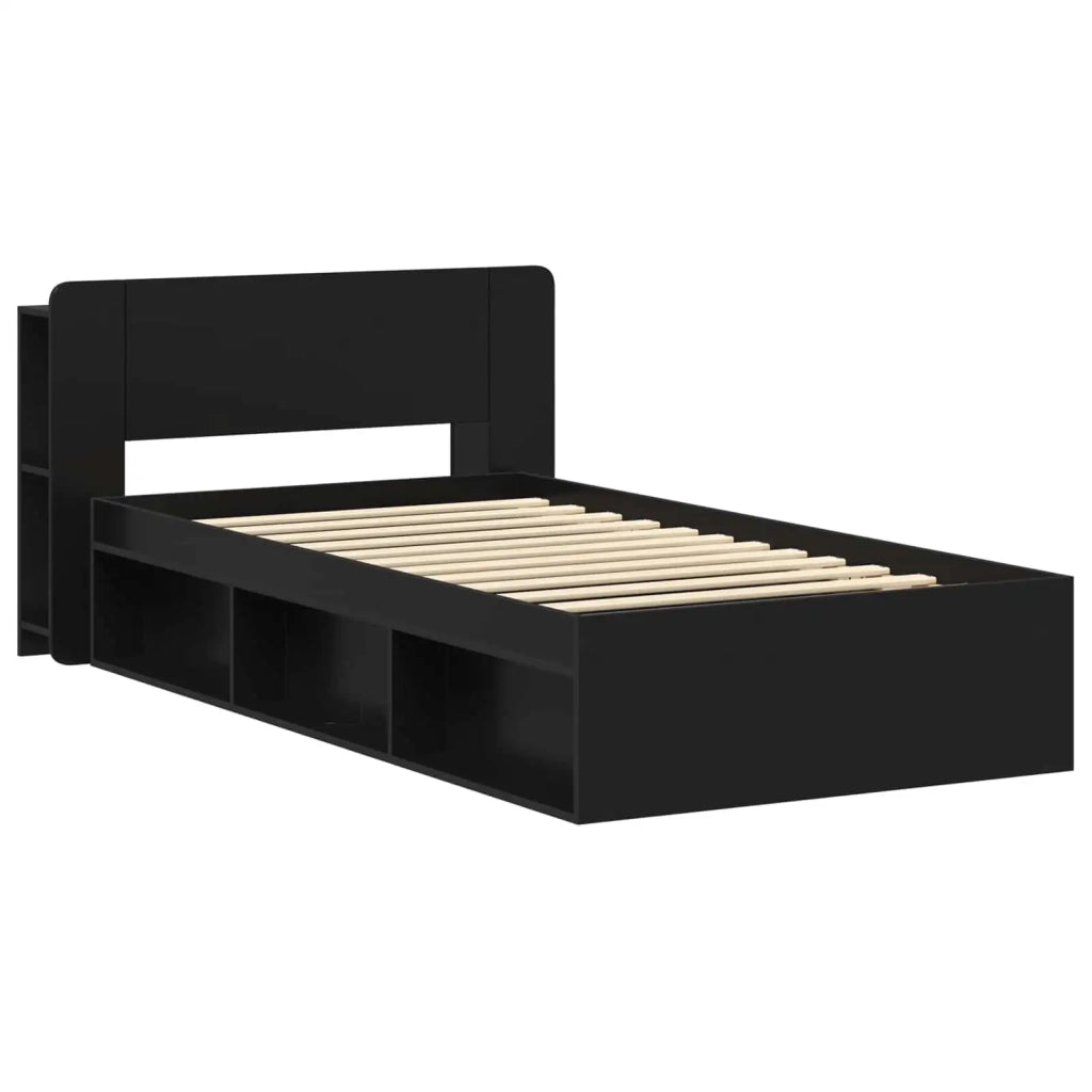Telaio del letto con storage con testiera Nero 75 x 190 cm