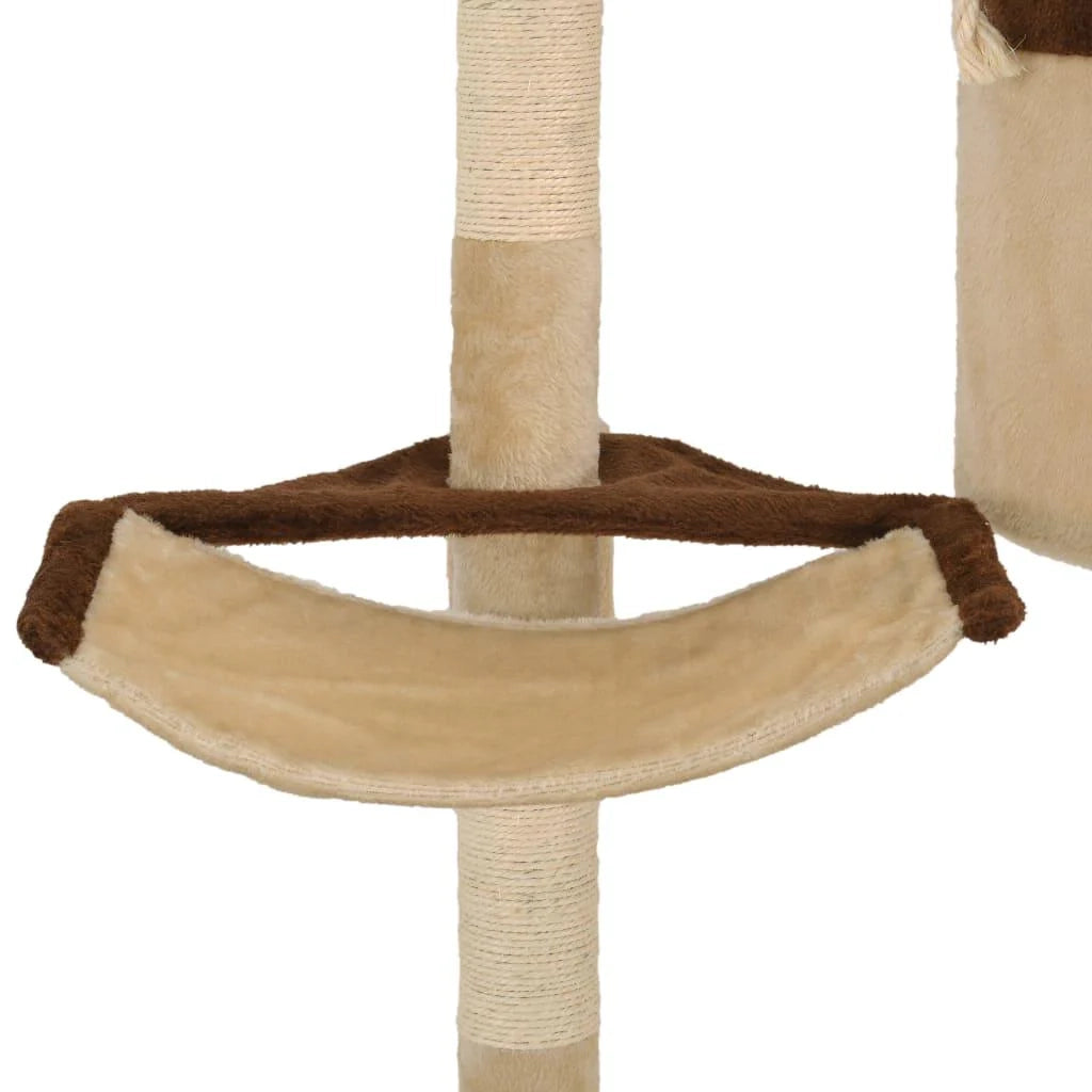 Tiragraffi albero per gatti cuccia per gatti giocattolo peluche sisal montaggio a parete 194 cm beige e marrone 3702091
