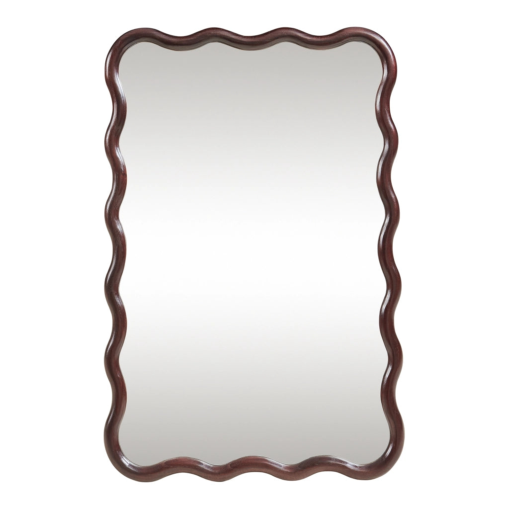 Specchio Ondulato da Parete Porloskid Montaggio Verticale e Orizzontale 90x60 cm Marrone Scuro [en.casa]