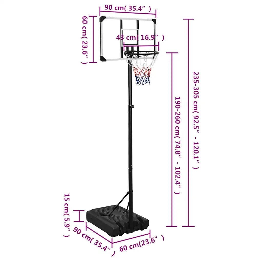 Supporto per Pallacanestro Trasparente 235-305 cm Policarbonato 93654