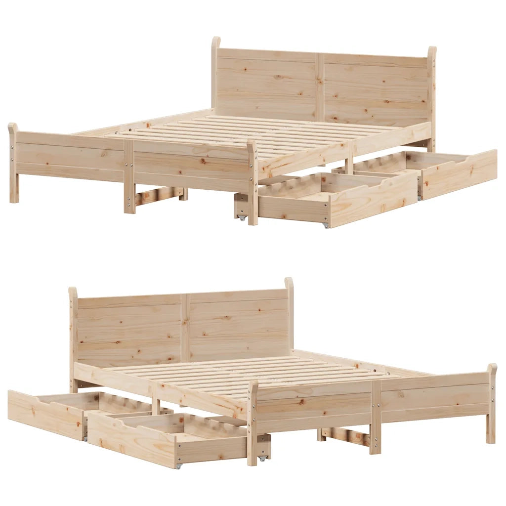 Letto senza Materasso 135x190 cm in Legno Massello di Pino 3309785