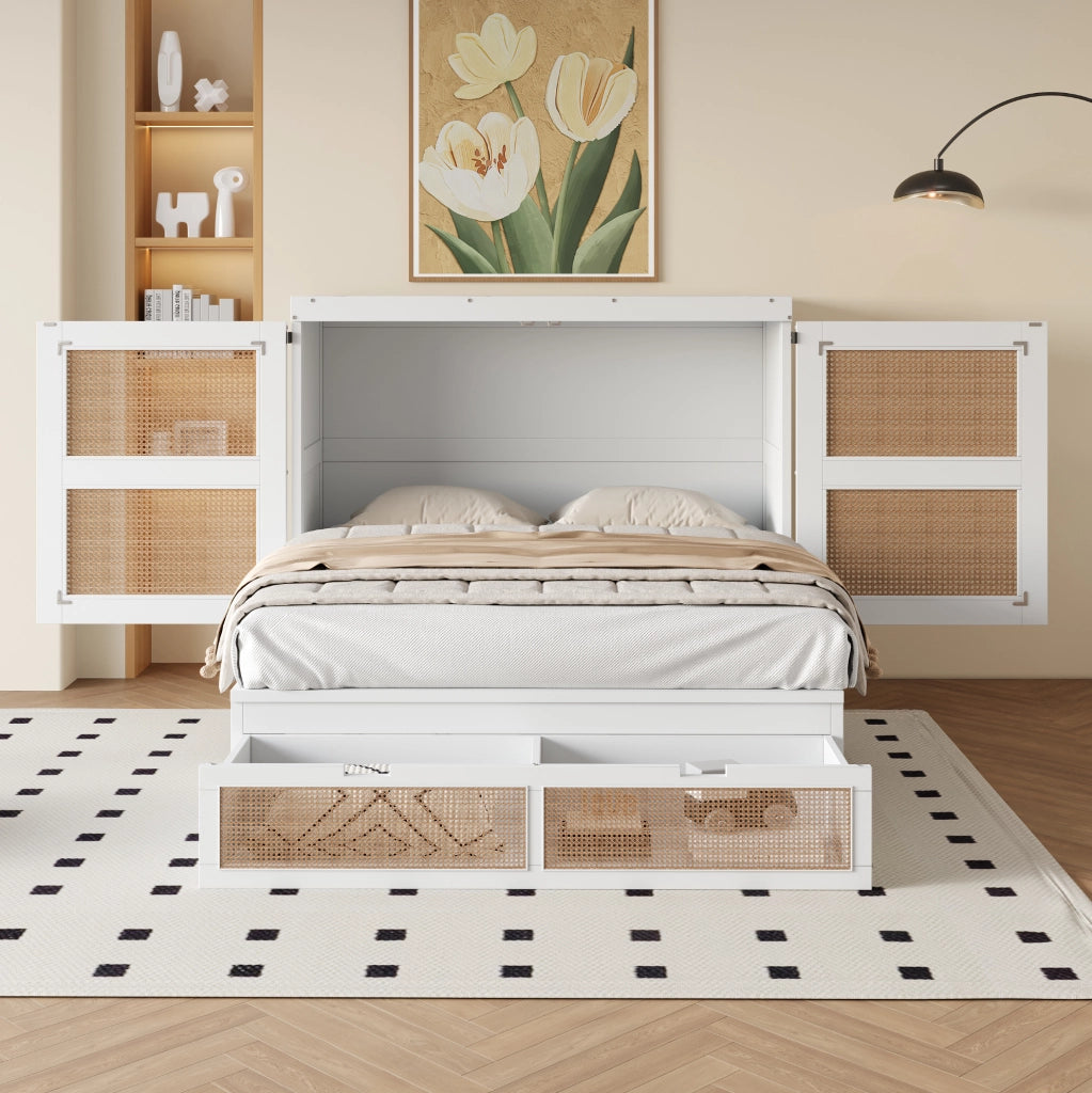 LETTO a scomparsa verticale 140x200 cm in legno bianco design rattan
