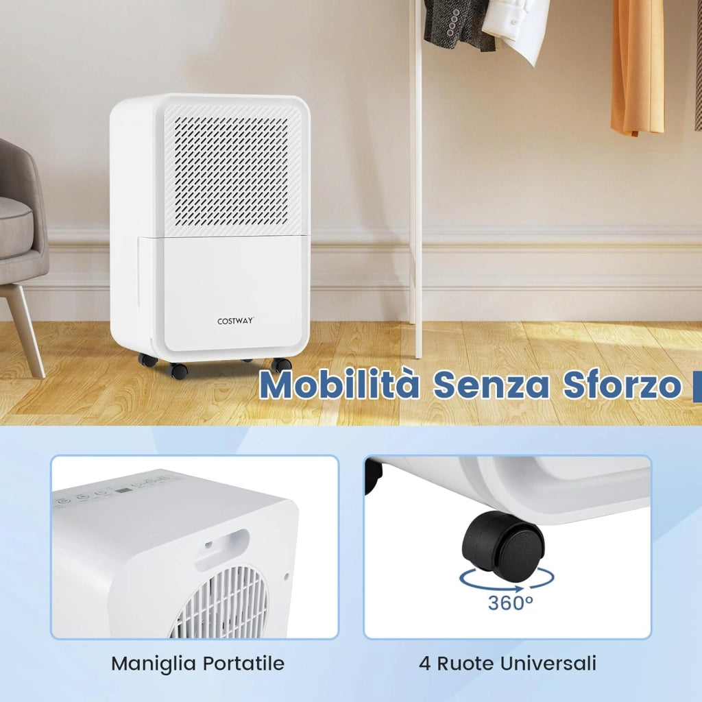 Demudificatore Casa Portatile 15L/24h, Demudificatore 20㎡ Silenzioso a 4 Modalità con Timer, Demudificatore Smart con Ruote per Casa, Bagno, Camera da Letto e Soggiorno