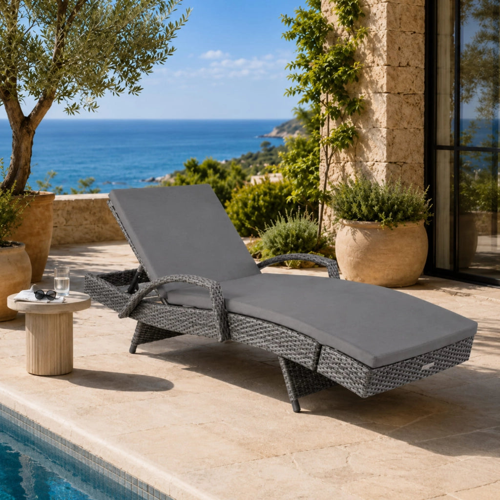 Lettino Prendisole Premium Da Esterno Con Cuscino Imbottito Schienale Regolabile E Design Moderno Per Relax Quotidiano 190 x 62 x 34 Cm Grigio