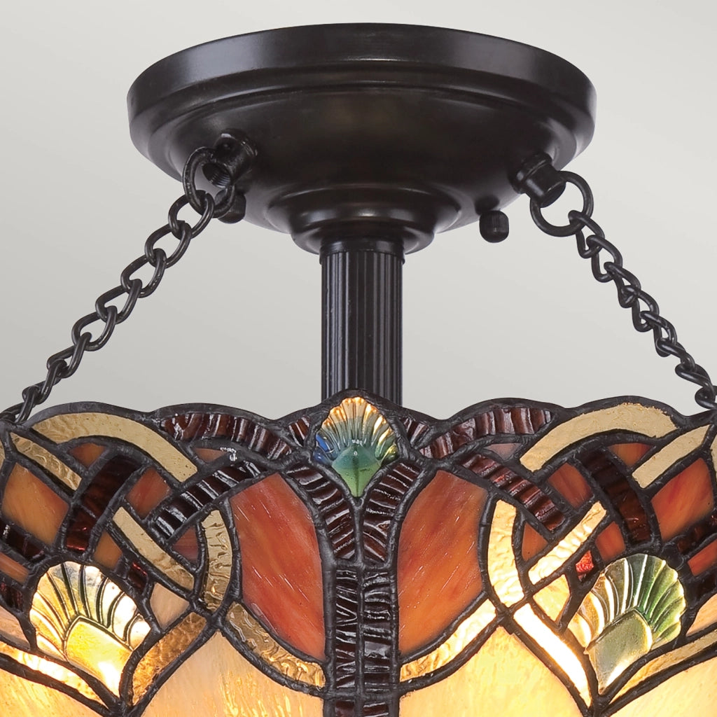 Lampada a Soffitto Tiffany Cambridge Acciaio Bronzo Vintage 2 Luci E27