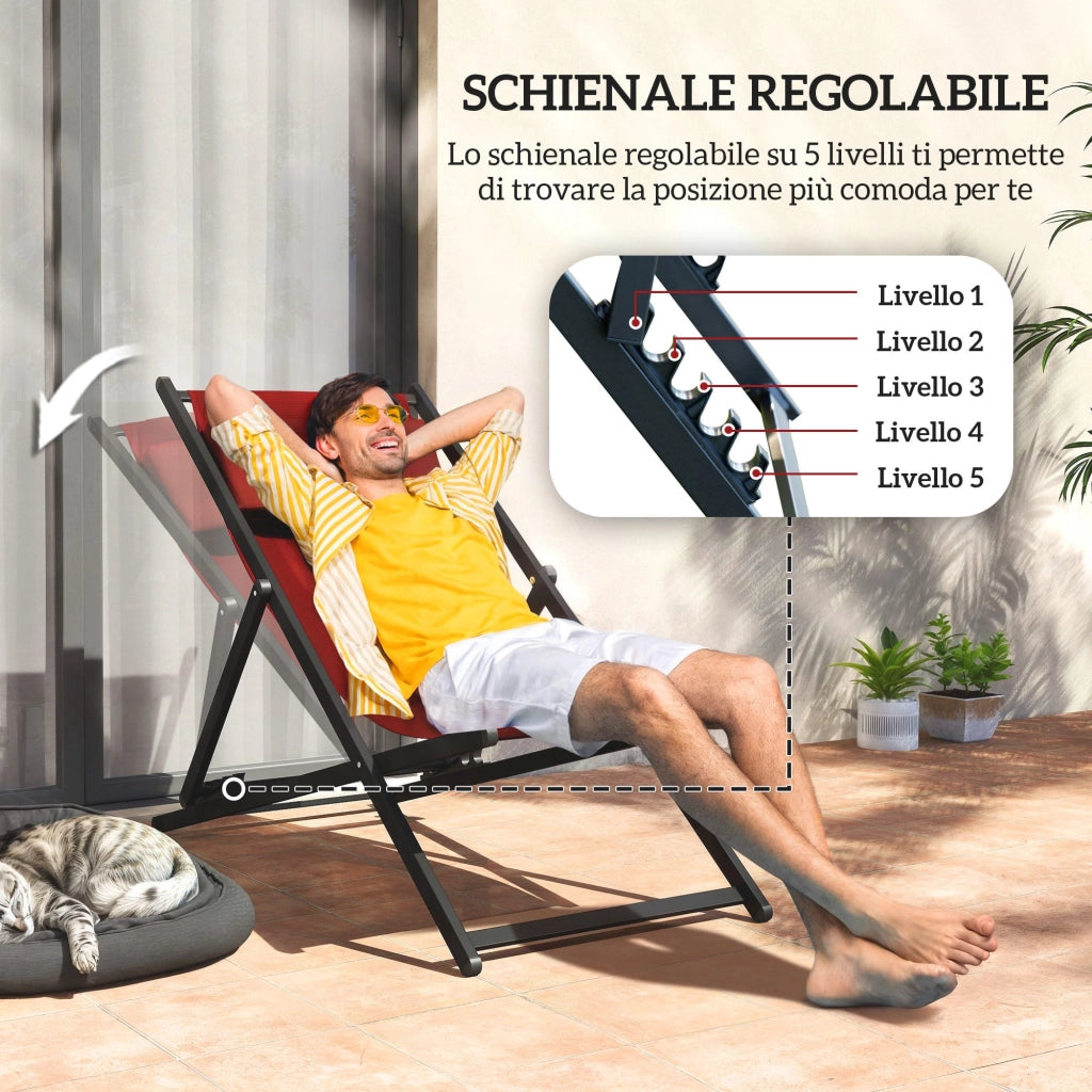 Set 2 Sedie Pieghevoli Reclinabili ¨C zephmum ¨C Alluminio, 100x60x85 cm, Rosso