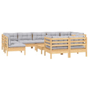 Set di mobili da giardino mobili da esterno 10 pezzi con cuscini grigio legno di pino massiccio 02_0015022