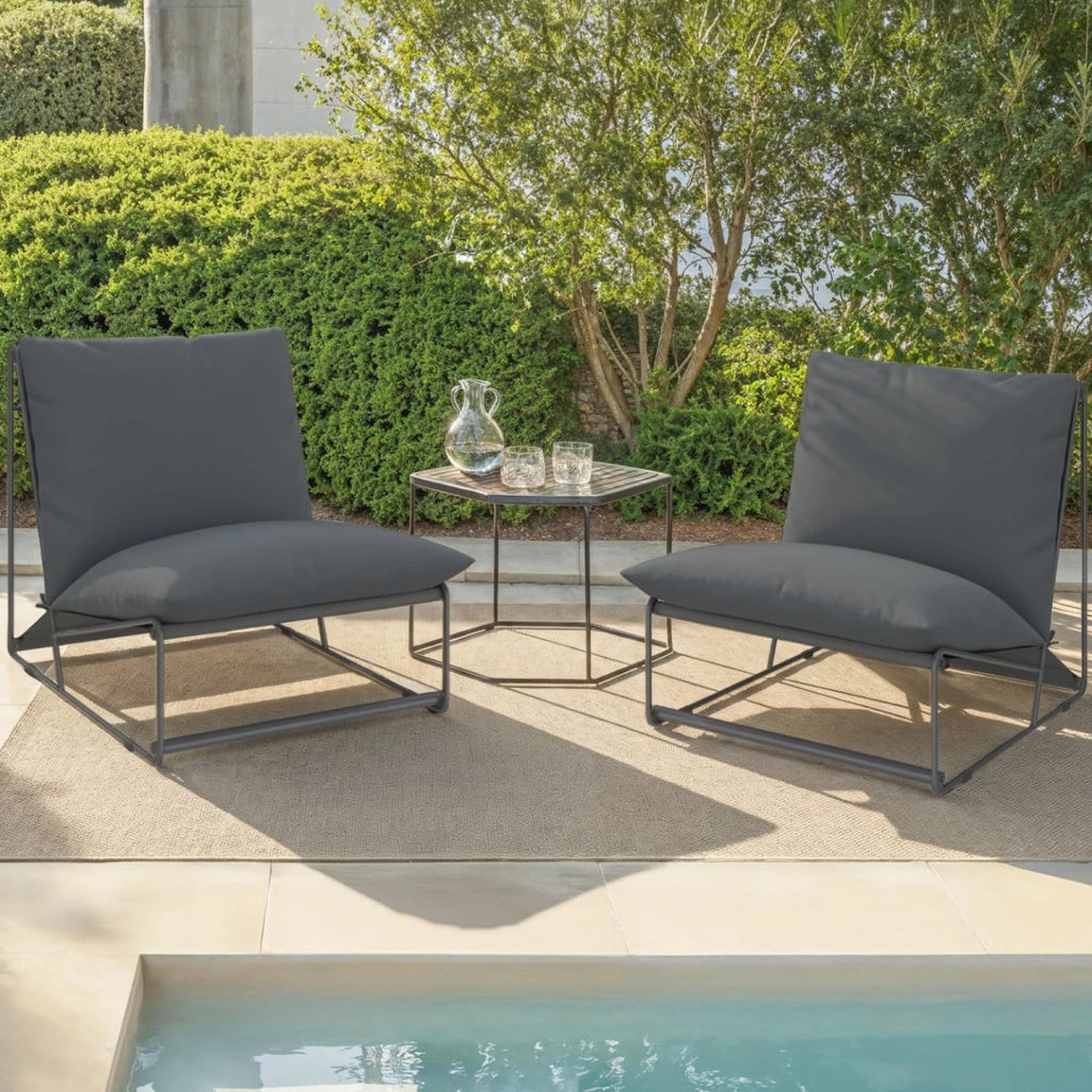 Set di 2 poltrone da Giardino Grigio Napoli con Cuscini Grigio Antracite