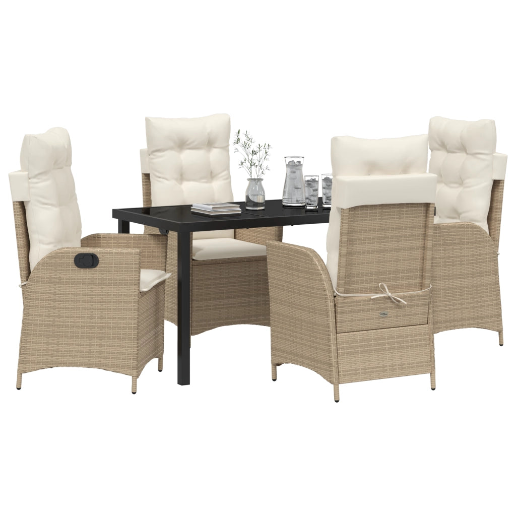 Set da Pranzo da Giardino di 5 Pezzi con Cuscini Beige Polyrattan