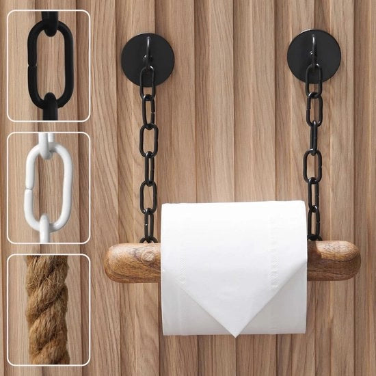 Supporto per carta igienica in mango senza forare - nero | supporto per carta igienica per bagno | supporto per carta igienica in legno con design nero Supporto per carta igienica