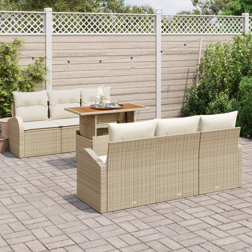 Set di divani da giardino a 7 pezzi con cuscini beige in polyrattan
