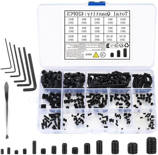 Assortimento di Viti Metrische con Chiavi di Serraggio in Acciaio di Carbonio, Maniglie, Viti a Bussola, Viti a Bussola - 420 Pezzi - Viti a Bussola - 5 Stuks, Chiave a Bussola