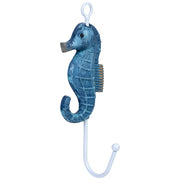 Percha de pared caballo de mar de madera azul 5x4x16h cm