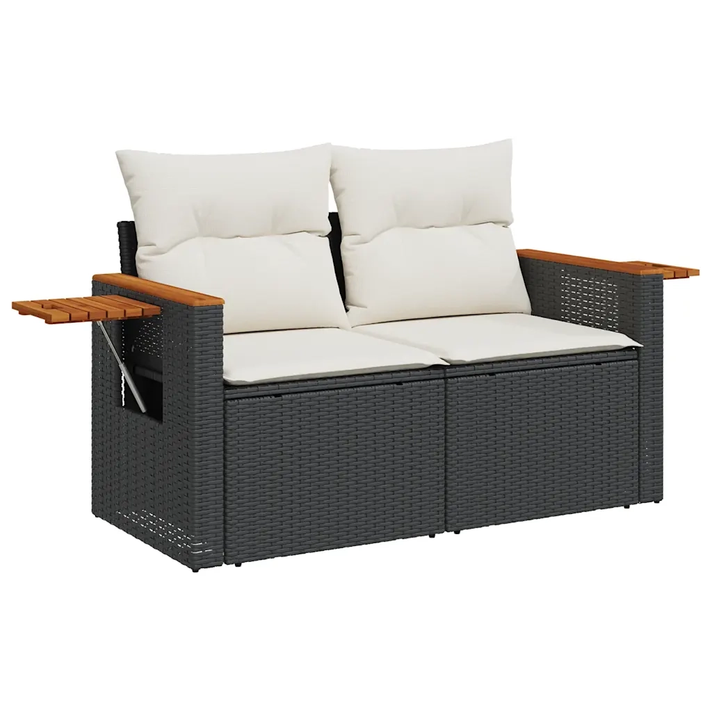 Set Divani da Giardino con Cuscini 8 pz Nero Polyrattan Acacia