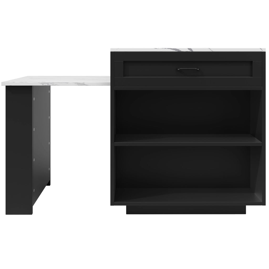 Tavolo allungabile con 1 cassetto e 4 vani; ruote - per cucina - in MDF - nero