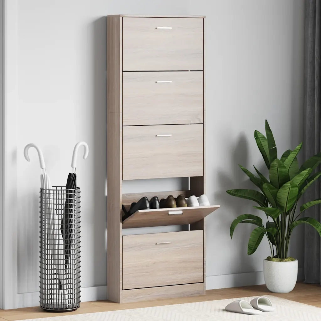 Scarpiera | Mobile per scarpe in Legno Effetto Rovere con 5 Scomparti